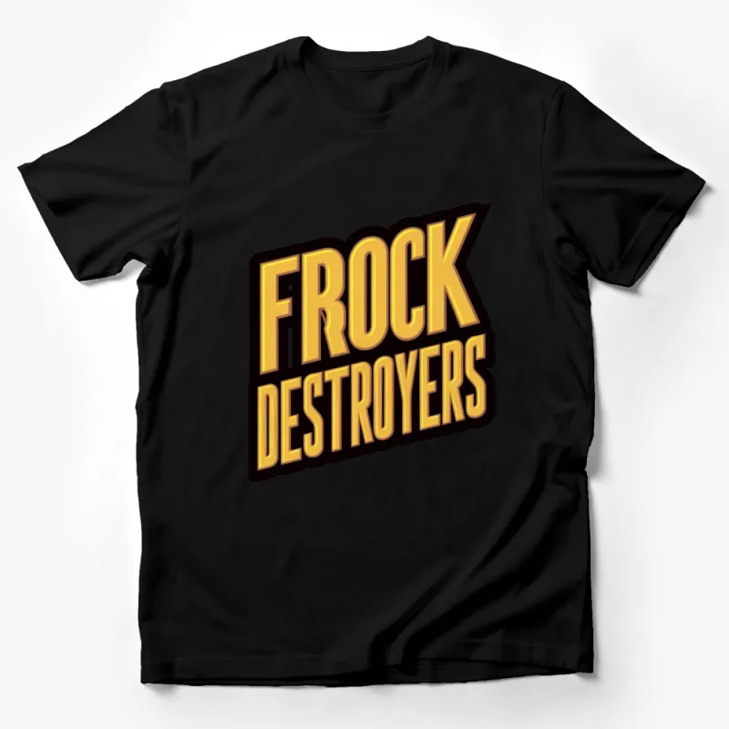 Frock Destroyers Bold Text Graphic Tee, Yellow Black Retro T-Shirt, Pop Culture Streetwear, Unisex Tee Male T-Shirt