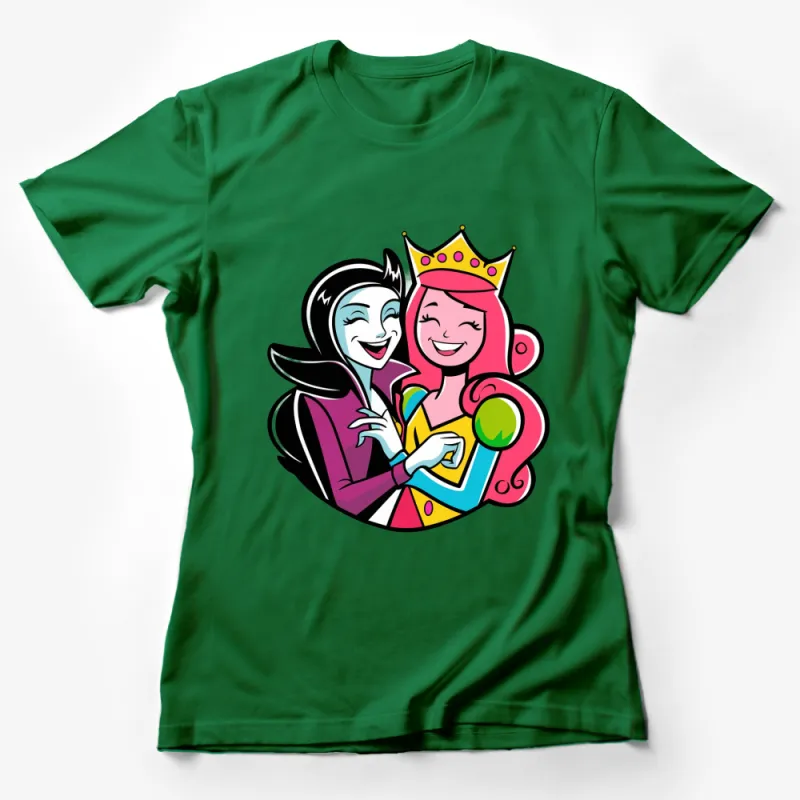 Princess and Villain Friends T-Shirt, Cute Cartoon Graphic Tee, Pink and Black, Women's Fashion, Casual Tops Female T-Shirt