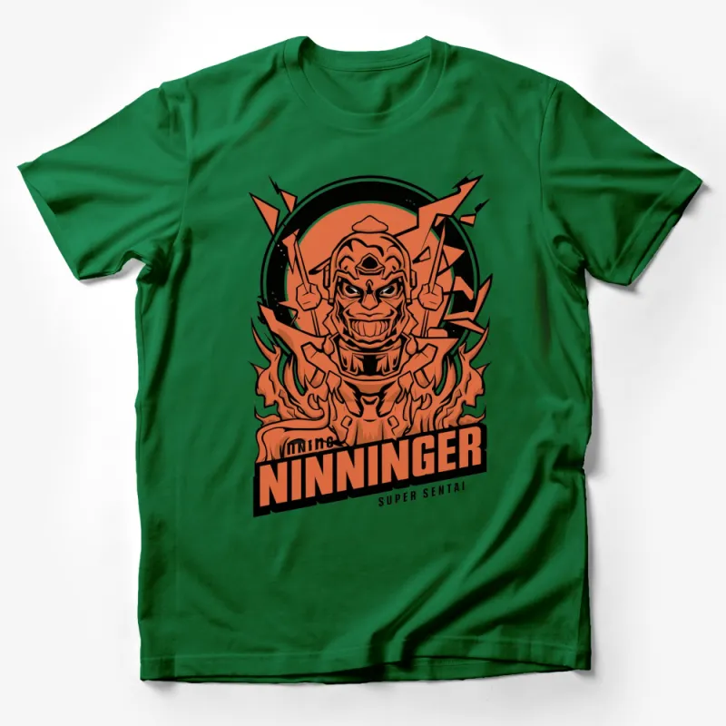 Ninninger Super Sentai Warrior Graphic T-Shirt, Japanese Animation Tee, Bold Orange Design Male T-Shirt