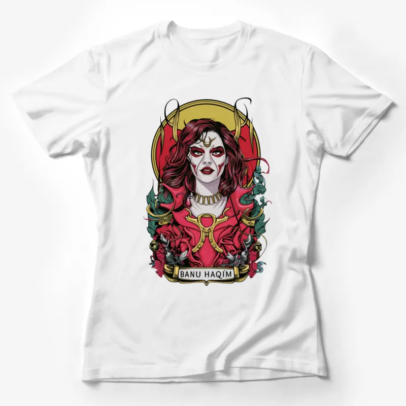 Banu Haqim Vampire Graphic Tee, Fantasy Art Red T-shirt, Unique Vampire Illustration Apparel Female T-Shirt