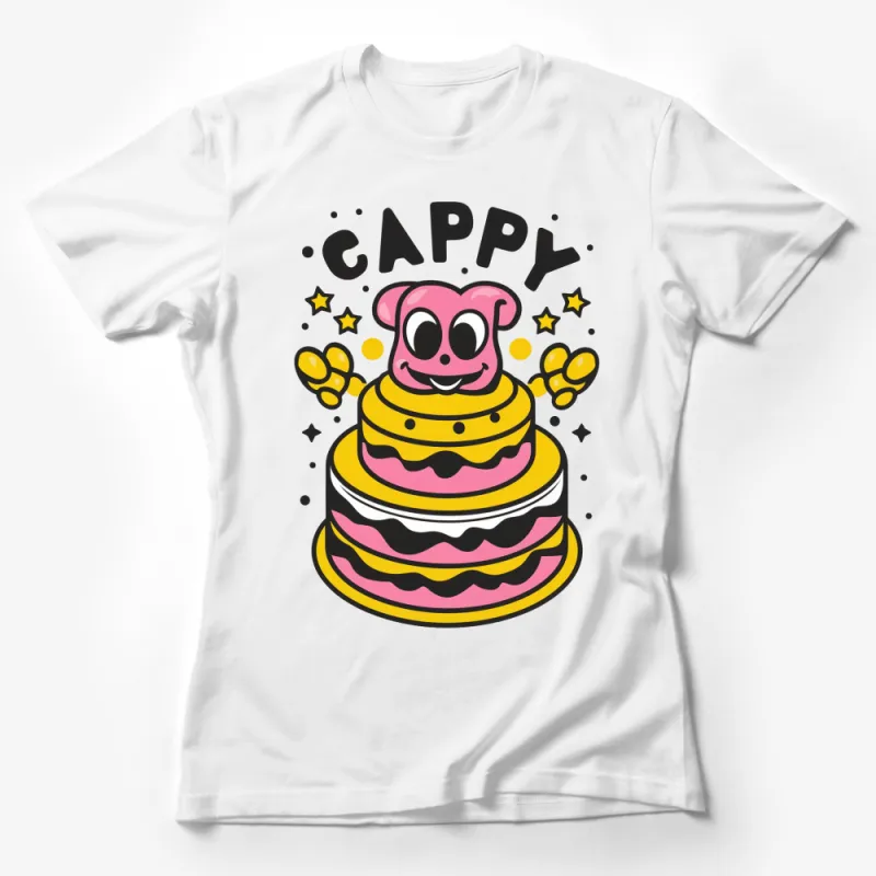 Cappy Cartoon Pancake Stack T-Shirt, Cute Pink Character Tee, Kids and Adult Sizes Available Female T-Shirt