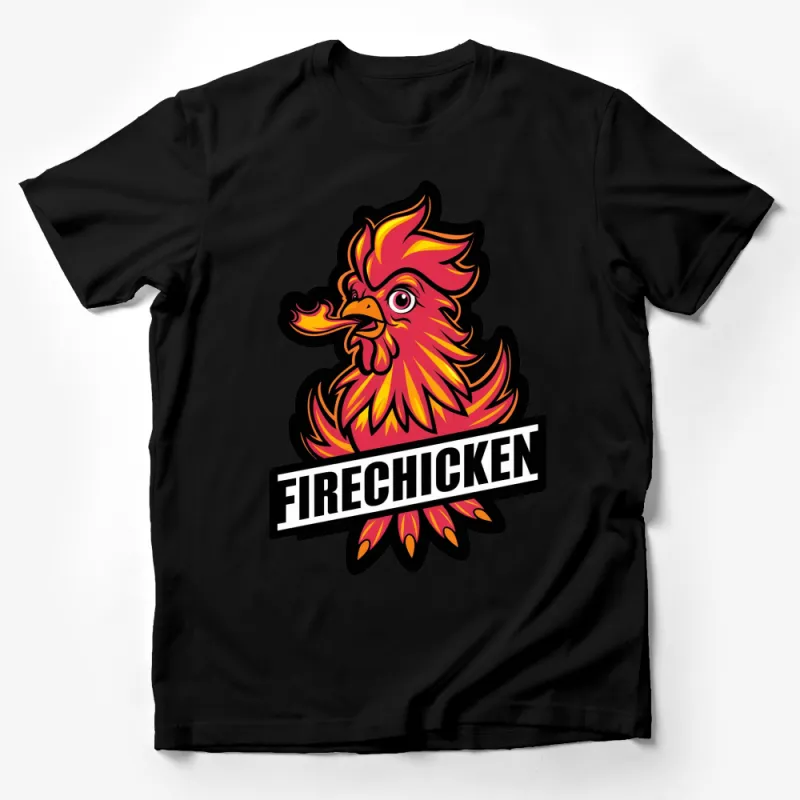 FireChicken Bold Graphic T-Shirt, Unisex Bright Red and Yellow Chicken Tee, Eye-Catching Casual Streetwear Male T-Shirt