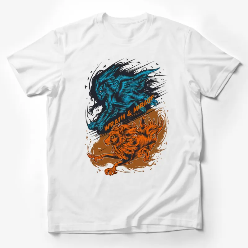 Wrath and Miracle Wolf Fox Graphic T-Shirt, Mystical Animal Tee, Unisex Fantasy Art Shirt, Unique Illustration Top Male T-Shirt