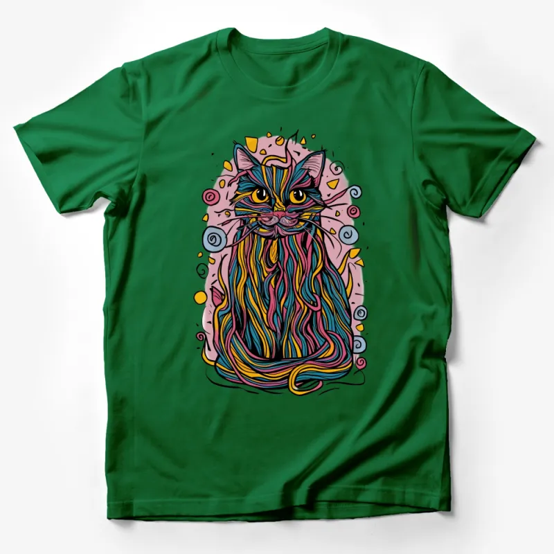 Colorful Whimsical Cat T-Shirt, Unique Graphic Cat Tee, Vibrant Artistic Feline Design Shirt Male T-Shirt