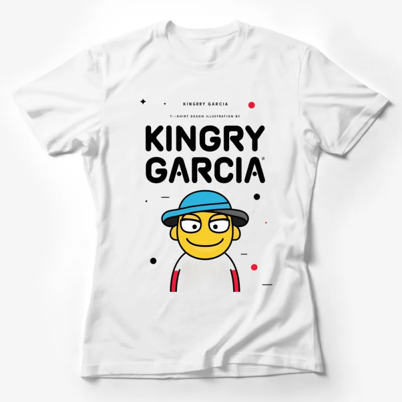 Kingry Garcia Character T-Shirt, Cartoon Smile Face, Yellow Hat Graphic Tee Female T-Shirt