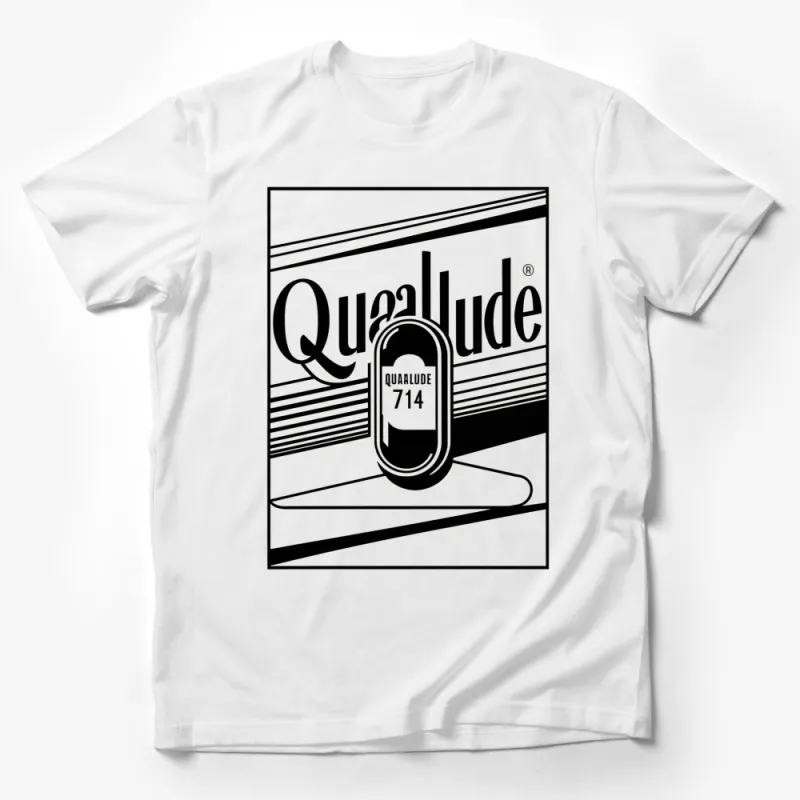 Vintage Quaalude 714 Pill Graphic T-Shirt, Classic Black and White Retro Tee, Unisex Adult Clothing Male T-Shirt