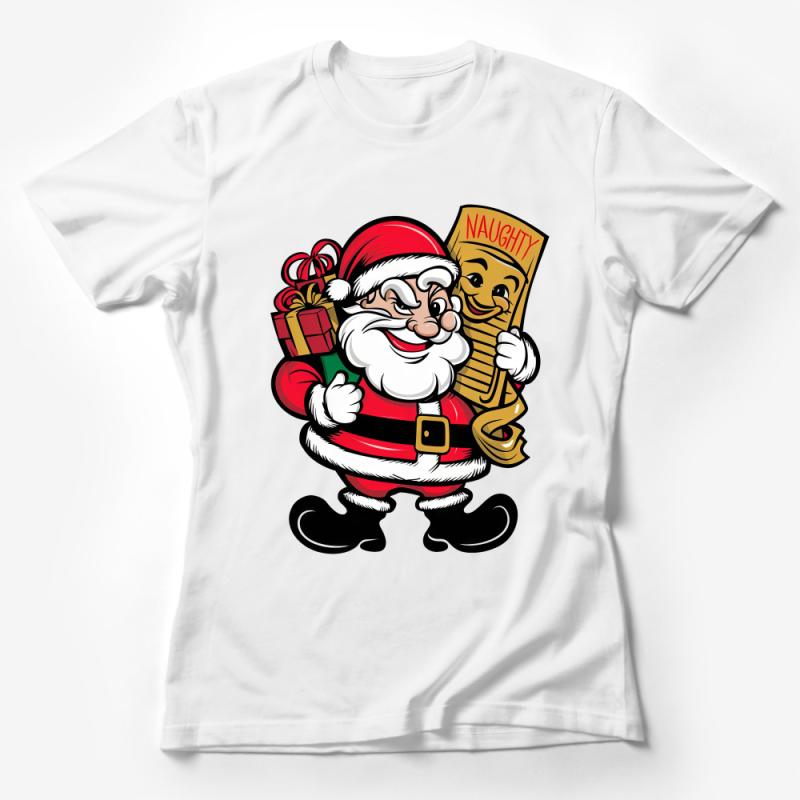 Santa Claus T-Shirt, Naughty List Christmas Tee, Holiday Gifts, Festive Season Shirt, Santa Graphic Top, Unisex Apparel Female T-Shirt