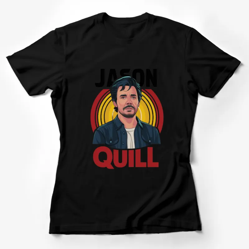 Jason Quill Retro Style Graphic Tee, Vintage Inspired Portrait T-Shirt, Colorful Pop Art Design, Unisex Clothing Female T-Shirt