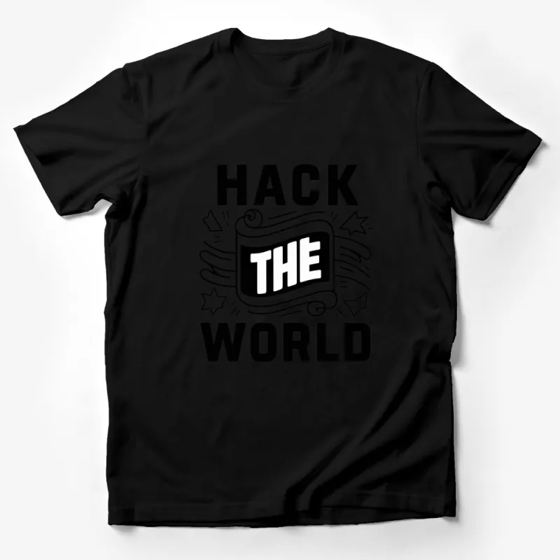 Hack the World T-Shirt, Unisex Graphic Tee, Programmer Gift, Black and White Shirt Male T-Shirt