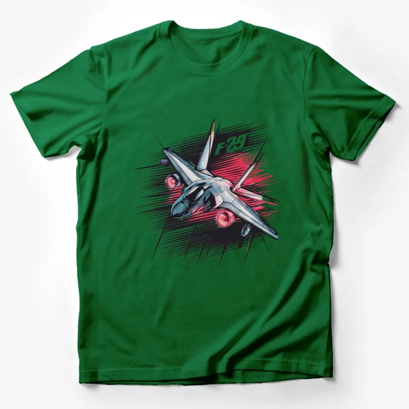 F-29 Fighter Jet Graphic T-Shirt, Retro Comic Style Jet Illustration, Cool Airplane Tee for Aviation Enthusiasts Male T-Shirt