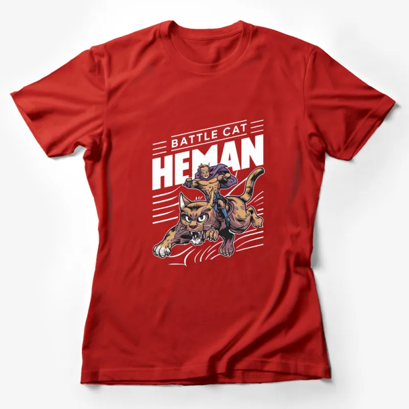 He-Man and Battle Cat Graphic T-Shirt, Vintage Cartoon Fan Art, Retro Style Tee, Classic 80s Nostalgia, Unisex Clothing Female T-Shirt