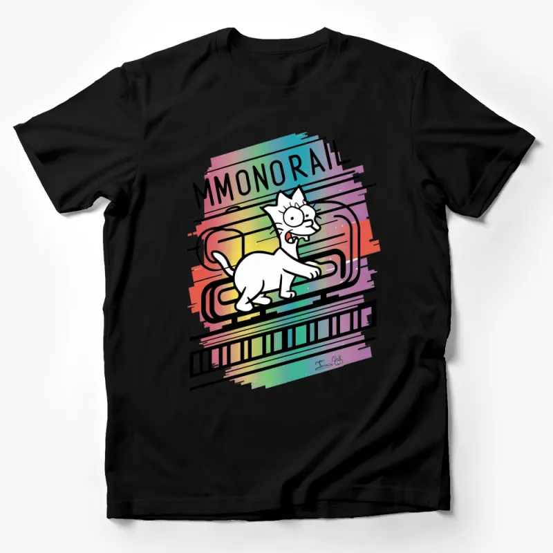 Retro Monorail Cat T-Shirt, Colorful Cartoon Feline Graphic Tee, Unisex Adult Clothing, Gift for Cat Lovers Male T-Shirt