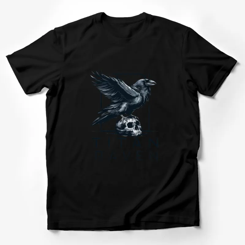 Gothic Raven and Skull T-Shirt, Dark Fantasy Bird Graphic Tee, Unisex Titan Raven Illustrated Shirt, Unique Gift Idea Male T-Shirt