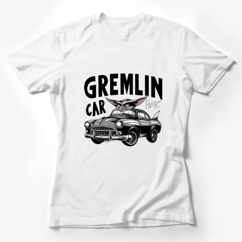 Classic Gremlin Car and Monster Mashup Graphic T-Shirt, Cool Retro Car Lover Tee, Unique Gift Idea Female T-Shirt