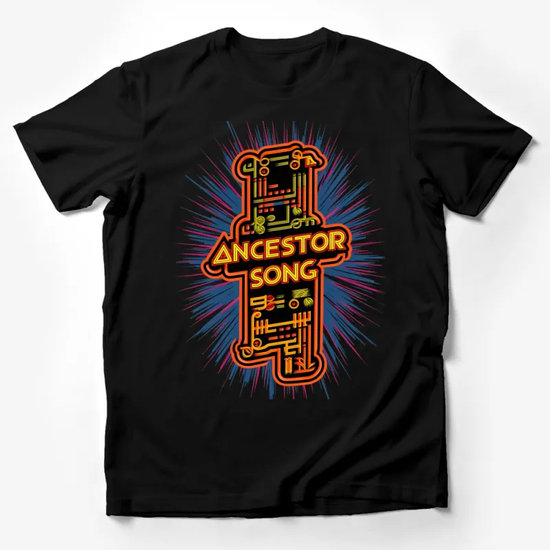 Ancestor Song Vibrant Music Themed Graphic T-Shirt, Colorful Artistic Tee, Unique Design Casual Wear Male T-Shirt