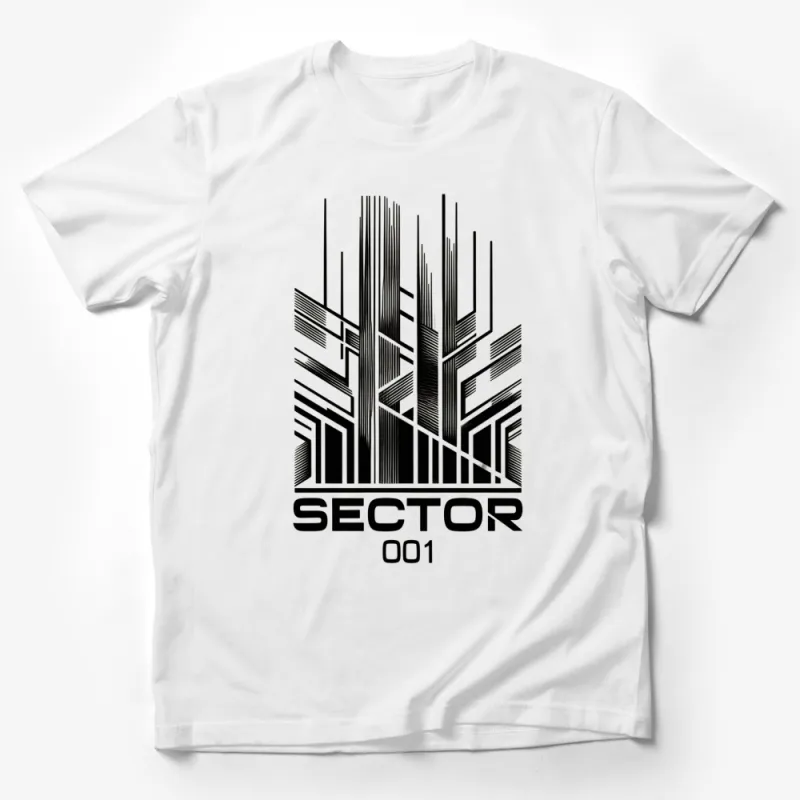 Urban Sector 001 Graphic T-Shirt, Black and White Cityscape Design, Unisex Tee Male T-Shirt