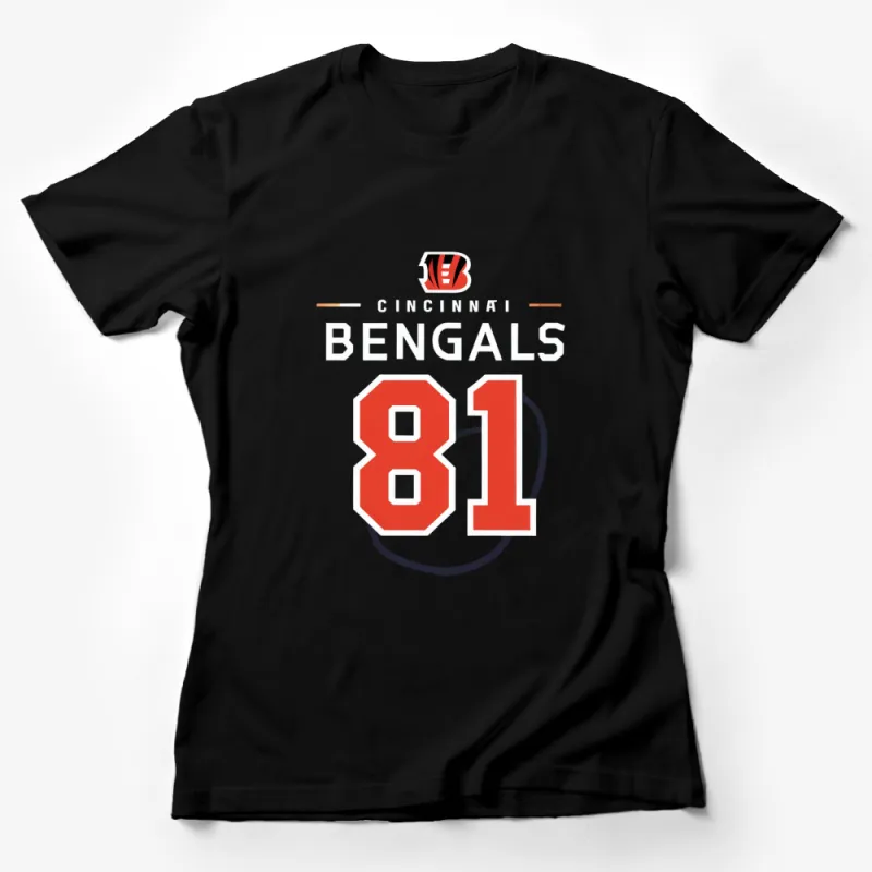 Cincinnati Bengals Number 81 Design, Retro Sports Fan Orange and Black T-Shirt Female T-Shirt