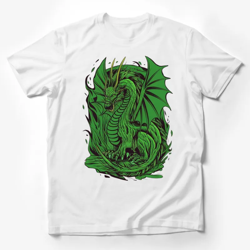 Emerald Green Dragon T-Shirt, Mythical Creature Fantasy Art Tee, Unique Graphic Design Shirt for Fantasy Lovers Male T-Shirt