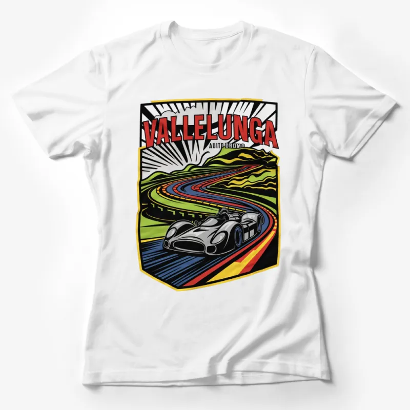 Vallelunga Autodromo Vintage Racing Car Track Graphic T-Shirt, Bold Racer Design Tee Female T-Shirt