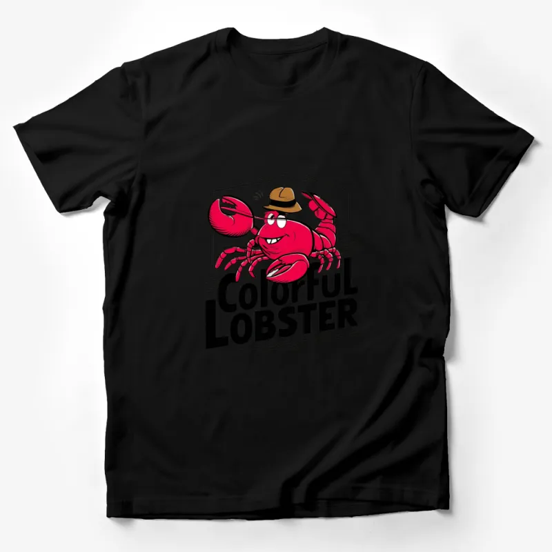 Cute Colorful Lobster T-Shirt, Fun Cartoon Lobster with Hat, Unique Graphic Tee, Casual Seafood Lover Shirt Male T-Shirt