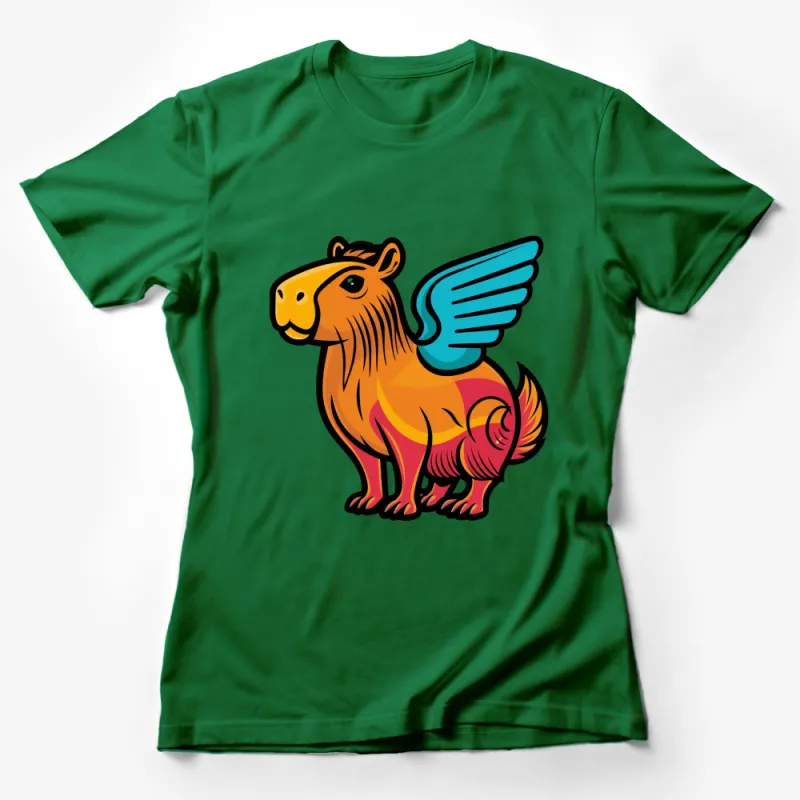 Colorful Winged Capybara Graphic T-Shirt, Fun Mythical Creature Tee, Unique Animal Design Shirt Female T-Shirt