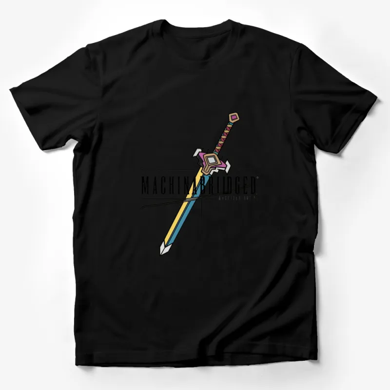 Machinabridged Sword Graphic T-Shirt, Colorful Retro Sword Print, Unisex Tee Male T-Shirt