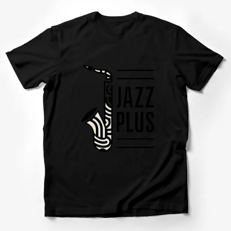 Jazz Plus Music Lover T-Shirt, Classic Saxophone Graphic Tee, Unisex Black and White Shirt Male T-Shirt