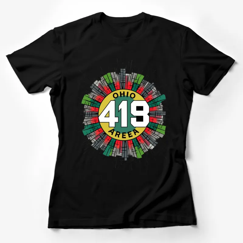 Ohio 419 Area Code T-Shirt, Colorful City Skyline Graphic Tee, Unique Urban Style Apparel Female T-Shirt