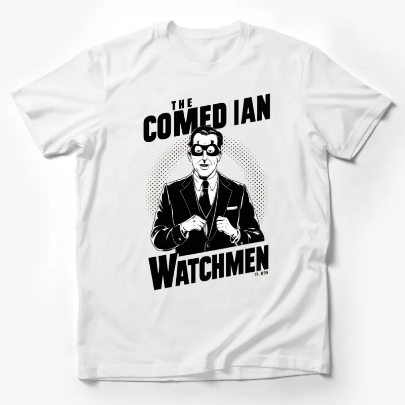 Vintage Comedian Watchmen Graphic T-Shirt, Classic Comic Book Character Tee, Black and White Male T-Shirt