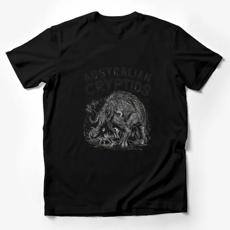 Australian Cryptids Black T-Shirt, Unique Mythical Creatures Graphic Tee, Unisex Male T-Shirt