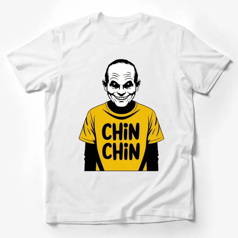 Chin Chin Yellow T-Shirt, Cartoon Smiling Man Graphic Tee, Unique Bold Casual Wear Male T-Shirt