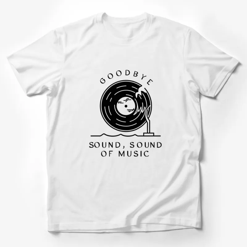 Vintage Sound of Music Goodbye Vinyl Record T-Shirt, Classic Music Lover Tee, Unique Black and White Design Male T-Shirt