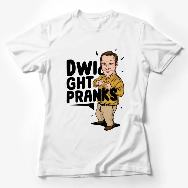 Dwight Pranks Graphic T-Shirt, Funny Office TV Show Inspired Tee, Unisex Yellow Cartoon Character Shirt Female T-Shirt