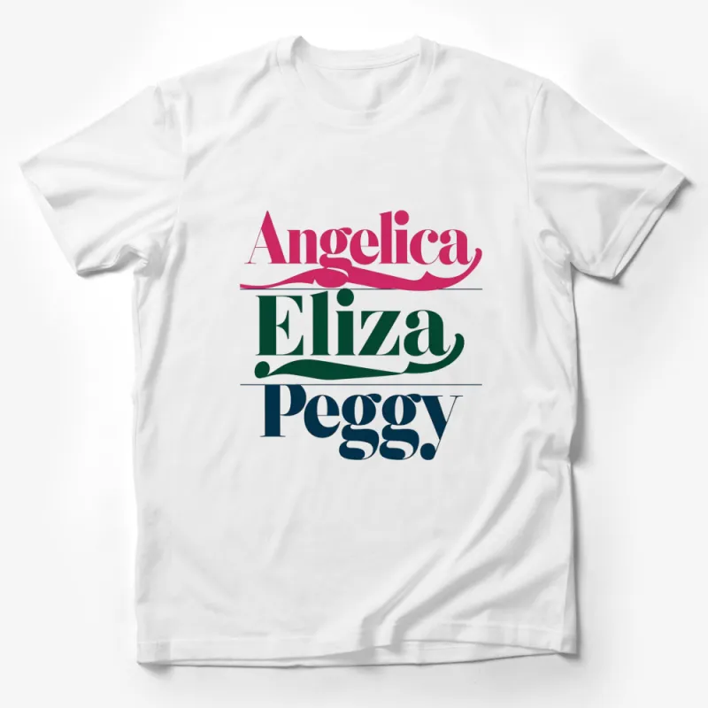 Colorful Angelica Eliza Peggy Graphic T-Shirt, Feminine Name Design Tee, Unique Typography Shirt for Women Male T-Shirt