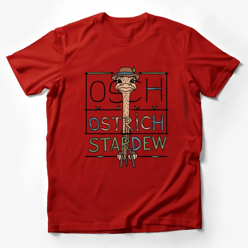 Ostrich Stardew Funny Hat Cartoon T-Shirt, Cute Bird Graphic Tee, Unisex Animal Lover Shirt Gift Male T-Shirt