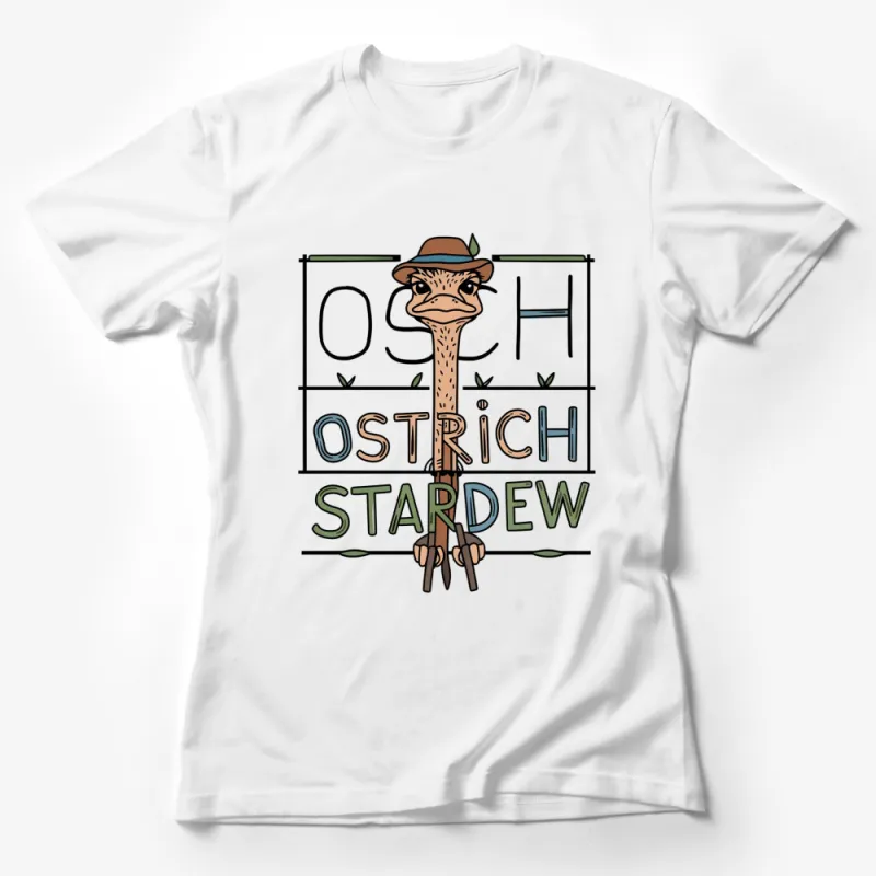 Ostrich Stardew Funny Hat Cartoon T-Shirt, Cute Bird Graphic Tee, Unisex Animal Lover Shirt Gift Female T-Shirt