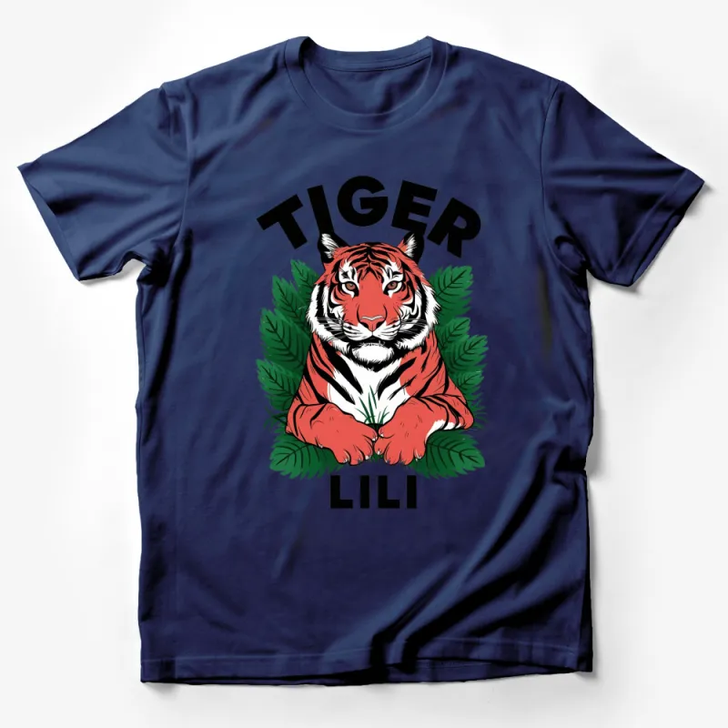 Bold Tiger Lili Graphic T-Shirt, Unisex Red and Green Jungle Print Tee, Unique Animal Design Shirt for All Ages Male T-Shirt