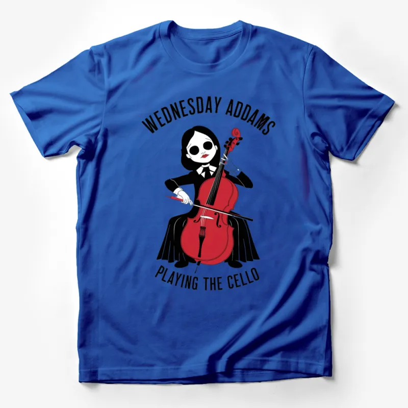 Wednesday Addams Playing Cello Graphic T-Shirt, Vintage Goth Style Tee, Black and Red Male T-Shirt