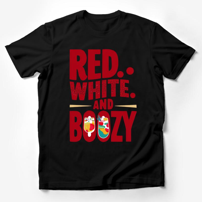 Red White and Boozy T-Shirt, Patriotic Drinking Party Tee, July 4th Celebration Shirt, USA Pride Unisex Apparel Male T-Shirt