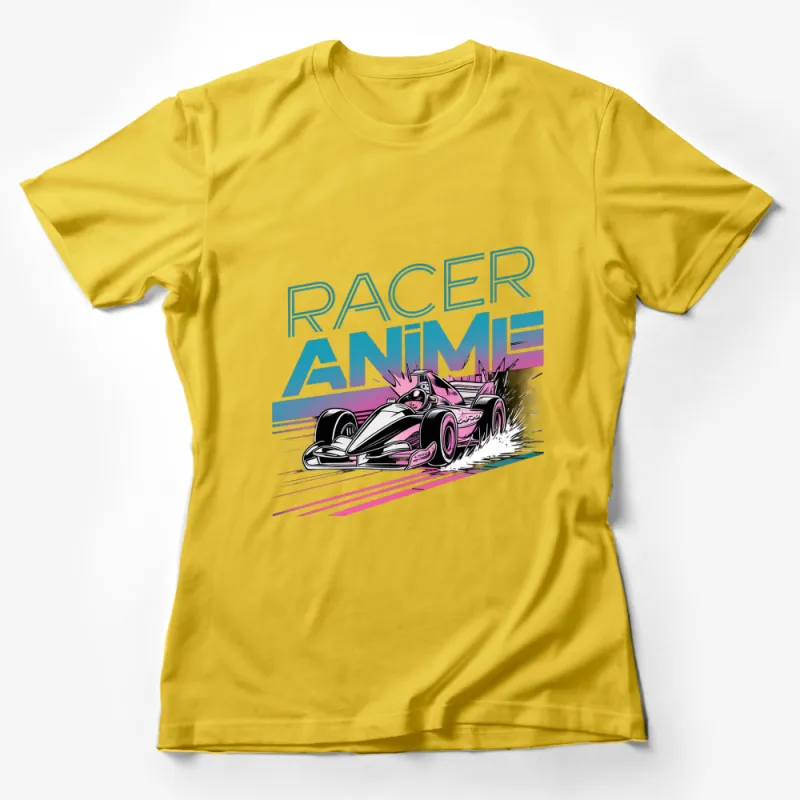 Anime Racer T-Shirt, Cool Pink Racing Car Graphic, Trendy Motorsport Manga Style Shirt Female T-Shirt