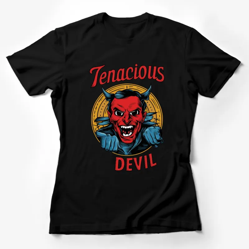 Tenacious Devil Graphic T-Shirt, Red and Blue Devil Design, Vintage Inspired Bold Tee for All Female T-Shirt