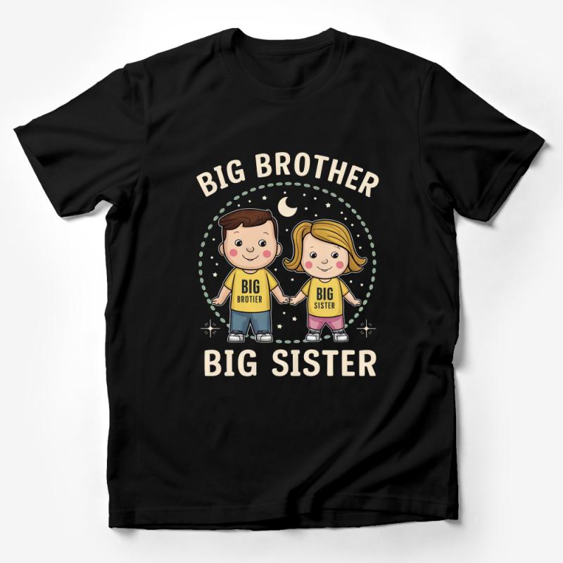 Big Brother Big Sister T-Shirt, Sibling Matching Tops, Family Tees, Cute Cartoon Kids Shirts, New Baby Announcement Outfit Male T-Shirt