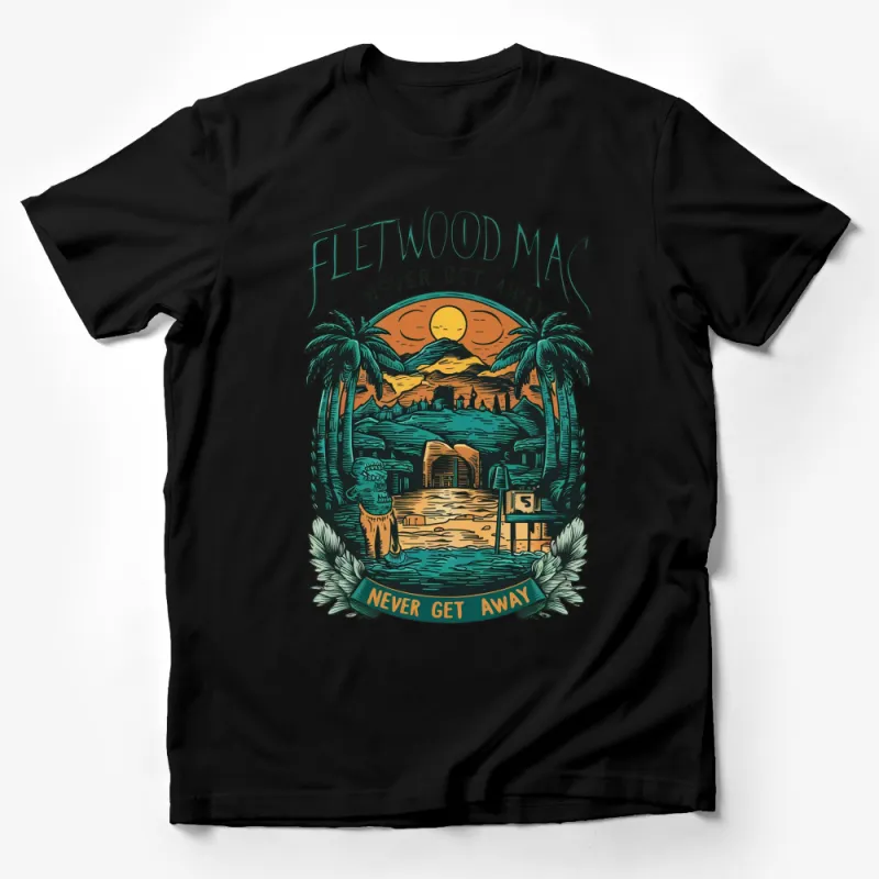 Fleetwood Mac Inspired T-Shirt, Vintage Sunset Palm Design, Never Get Away Graphic Tee, Music Band Fan Gift Male T-Shirt