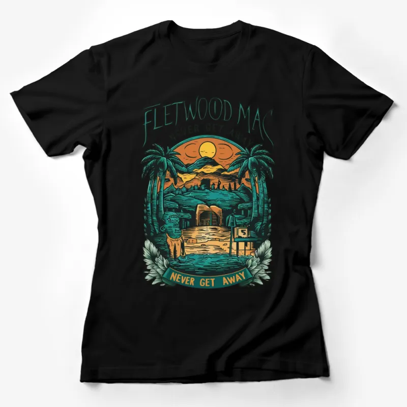 Fleetwood Mac Inspired T-Shirt, Vintage Sunset Palm Design, Never Get Away Graphic Tee, Music Band Fan Gift Female T-Shirt