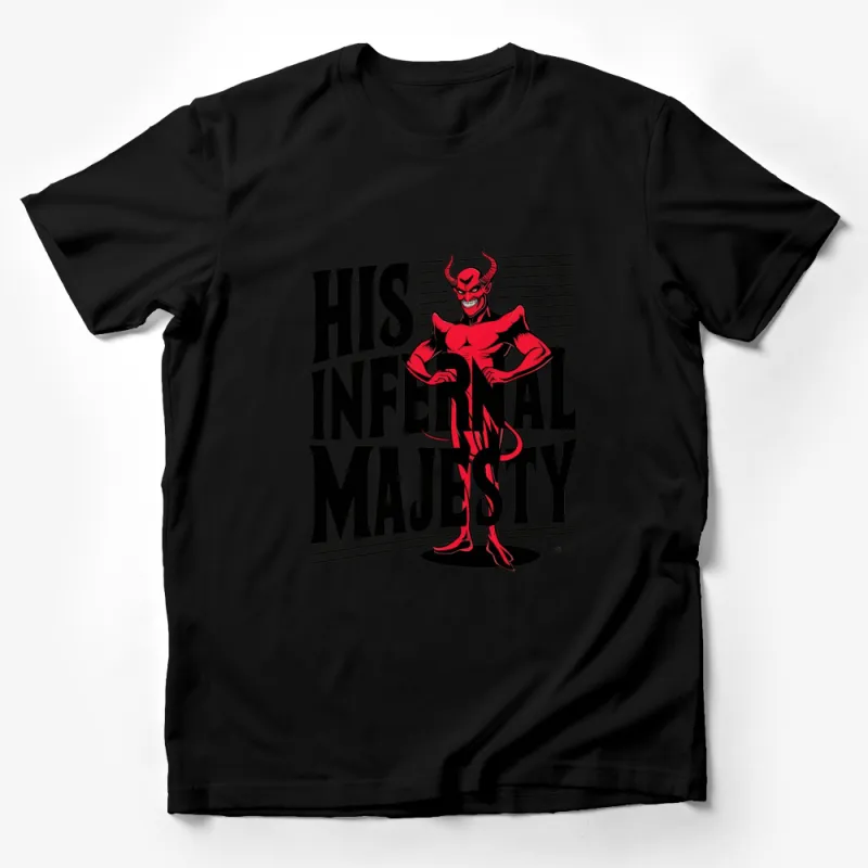 His Infernal Majesty Devil Graphic T-Shirt, Bold Red and Black Tee, Unique Gothic Apparel Male T-Shirt