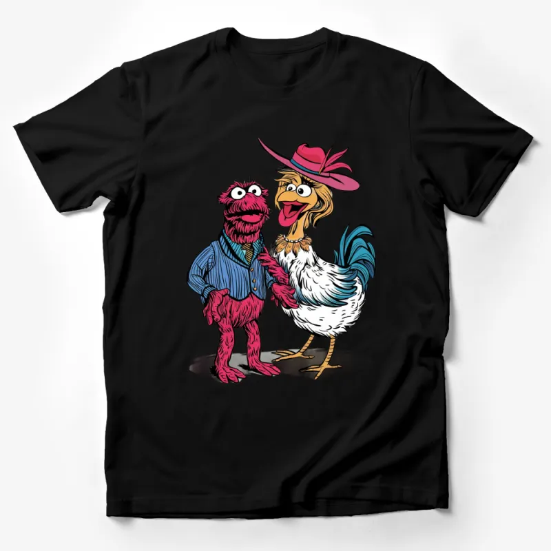 Cartoon Chicken and Monster Friends T-Shirt, Funny Animal Characters, Unisex Tee for All Ages Male T-Shirt