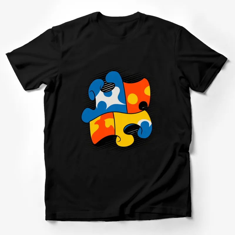 Colorful Puzzle Pieces Graphic T-Shirt, Casual Wear, Unisex Tee, Artistic Print, Bold Colors, Gift Idea Male T-Shirt