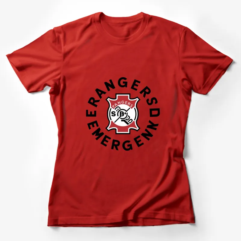 Rangers Emergency Logo T-Shirt, Bold Graphic Tee, Unisex Casual Wear, Stylish Red, Black, White Shirt Female T-Shirt