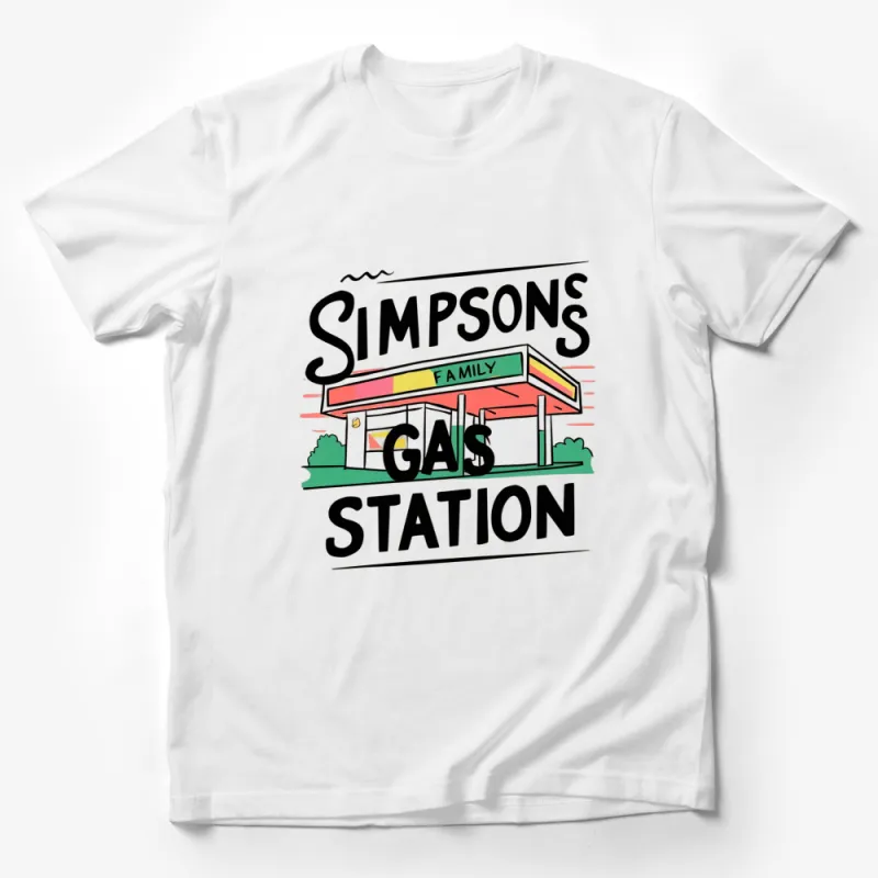 Simpsons Family Gas Station T-Shirt, Colorful Cartoon Graphic Tee, Unisex Casual Shirt, Pop Culture Apparel Male T-Shirt