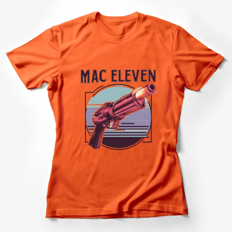 Mac Eleven Graphic T-Shirt, Vintage Gun Print, Retro Men's Streetwear, Urban Fashion Tee, Firearm Enthusiast Apparel Female T-Shirt